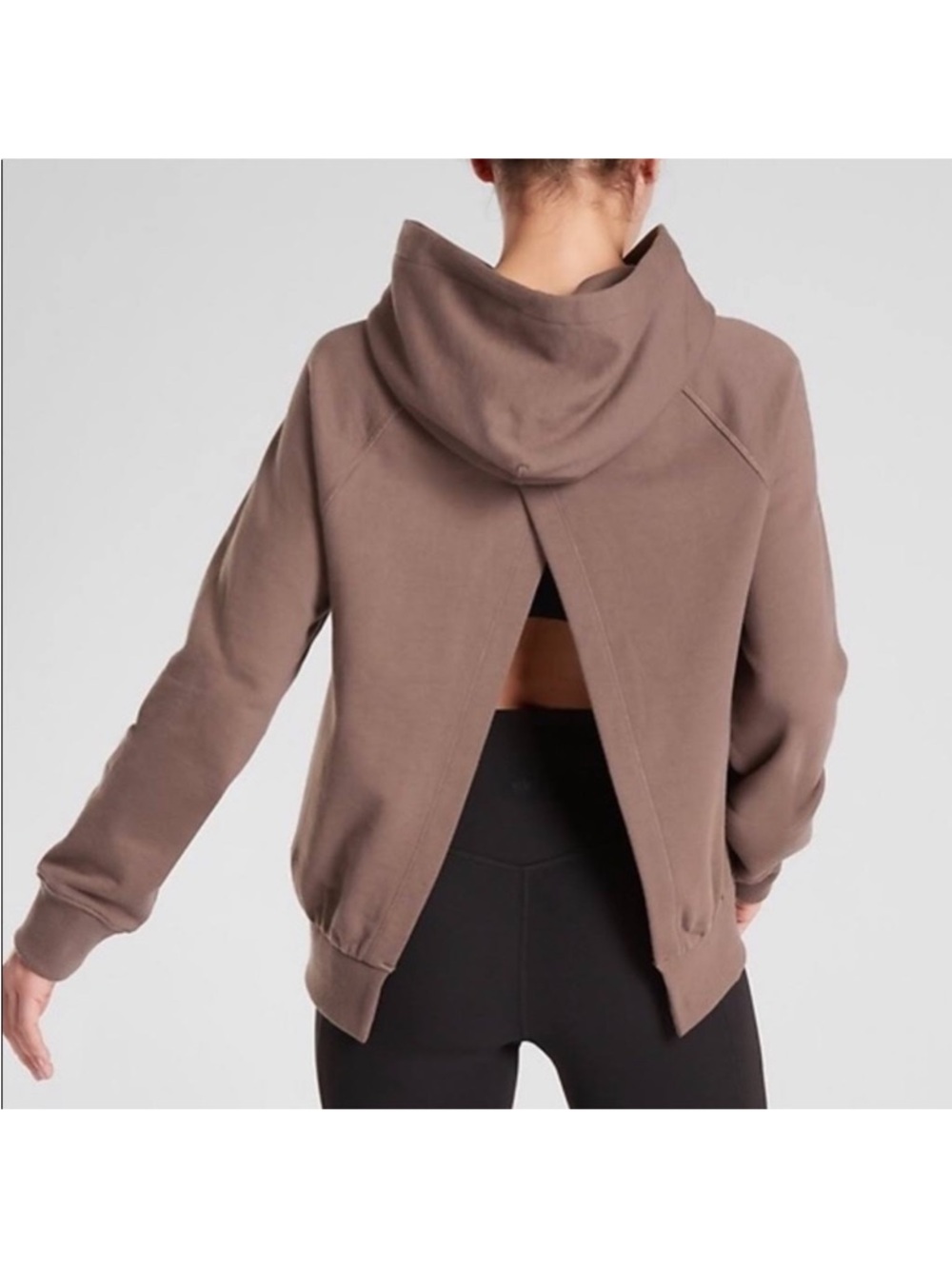 NWT Athleta Moonrise Open Back Hip Length Cotton Brown Hoodie